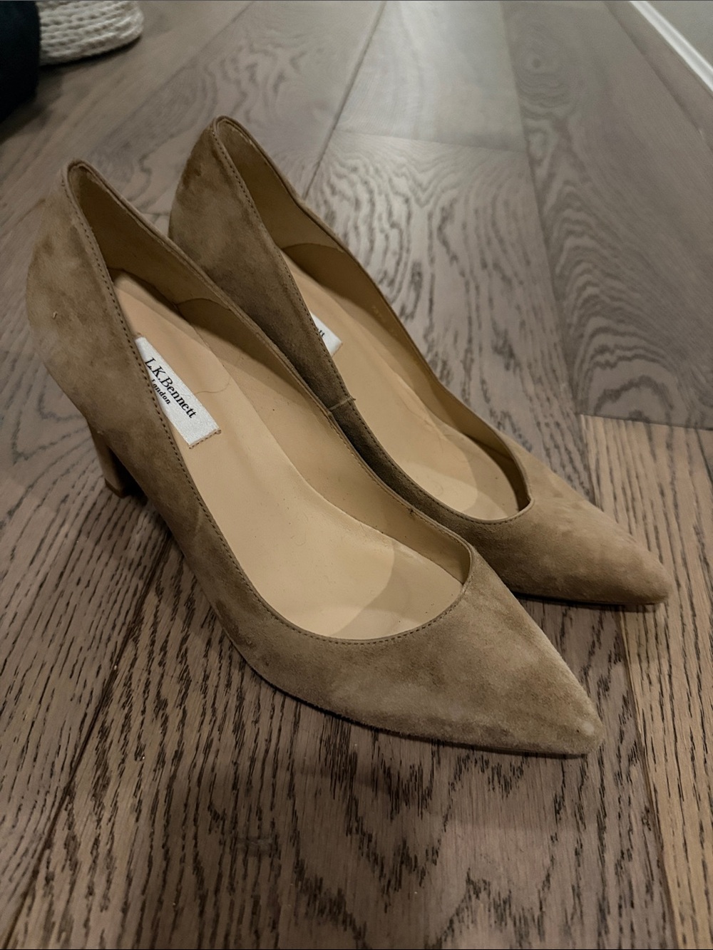LK Bennett Taupe Suede Pointed-Toe Pumps